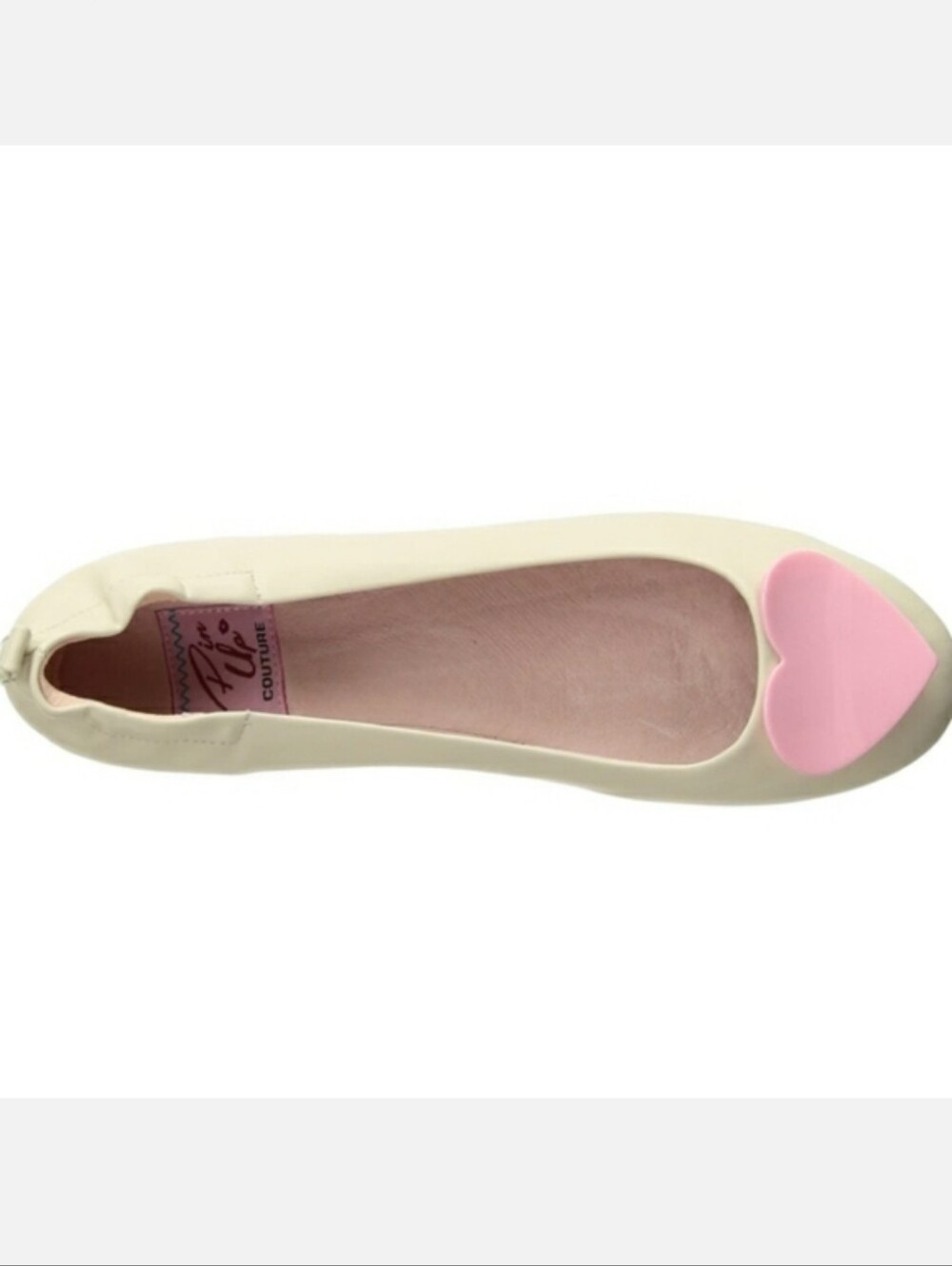 Pinup Couture | Olive-05 Cream Heart Flats - Picture 7 of 11